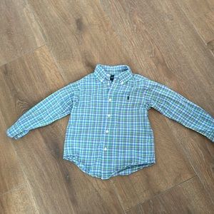 Ralph Lauren boys long sleeve shirt. Size 4 T. Color blue plaid.